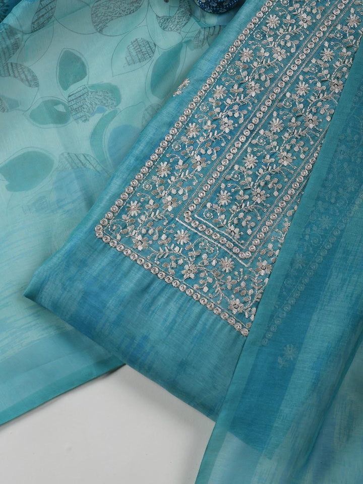 Neck Embroidered Chanderi Unstitched Suit Piece With Dupatta