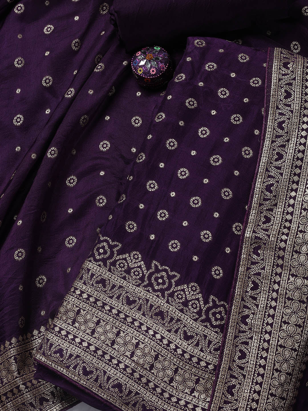 Embroidered Art Silk Unstitched Suit Piece With Dupatta