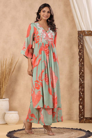 Floral Printed Muslin Kurta With Palazzo