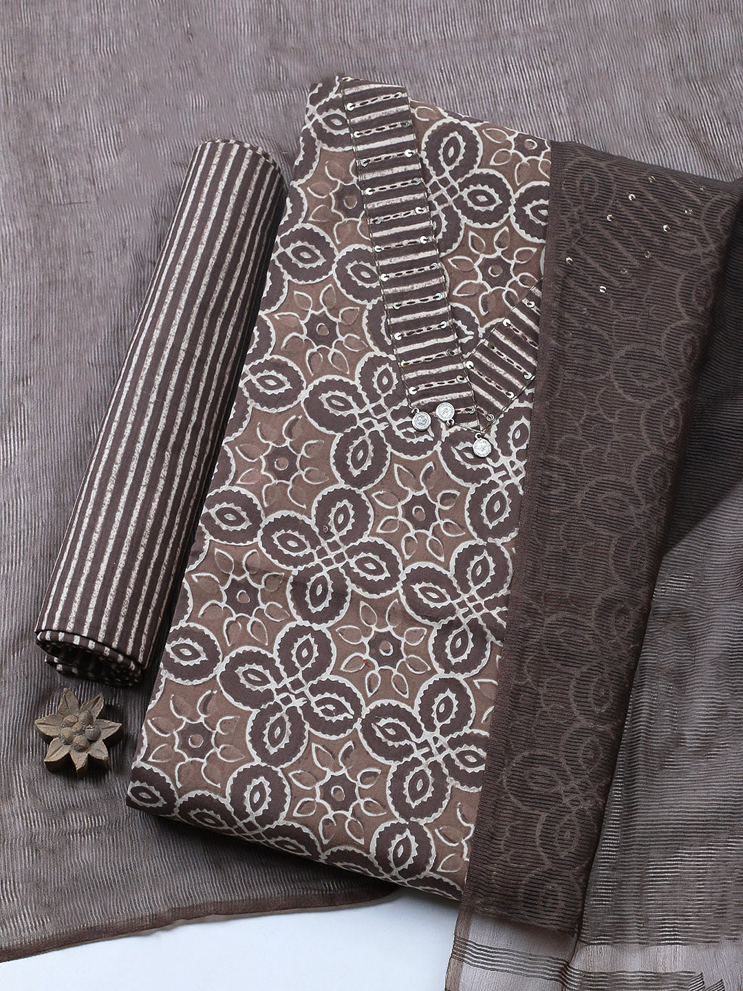 Embroidered Cotton Blend Unstitched Suit With Pant & Dupatta – Meenabazaar