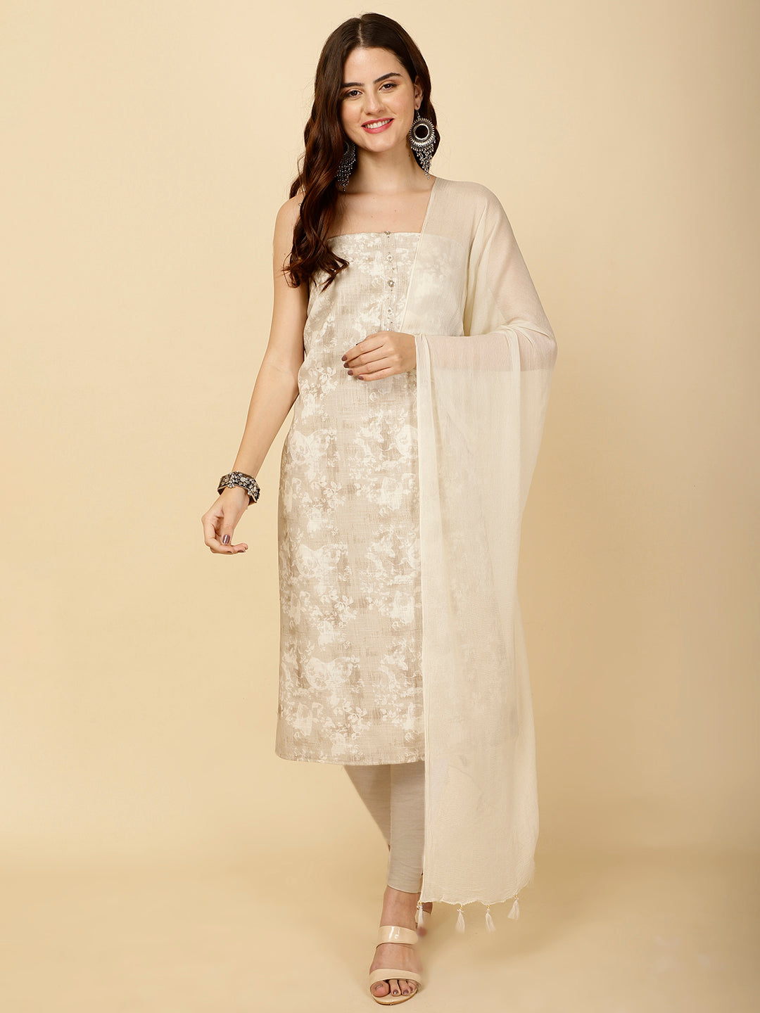 Printed Cotton Unstitched Suit Piece With Dupatta