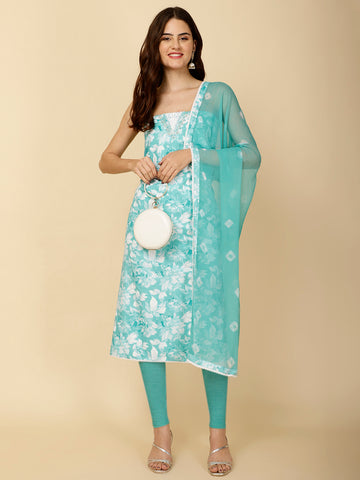 Floral Printed Cotton Unstitched Suit Piece With Dupatta