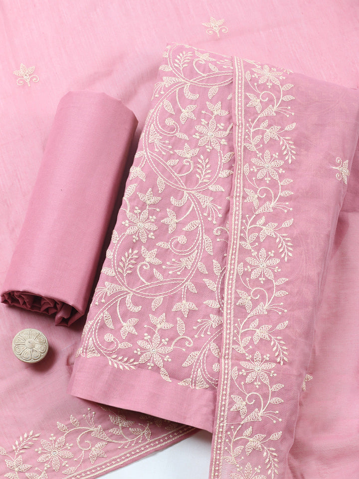 Embroidered, Cotton Blend Unstitched Suit With Pant &amp; Dupatta