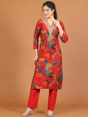 Printed Cotton Blend Kurta With Pants