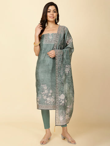 Printed Chanderi Unstitched Suit Piece With Dupatta