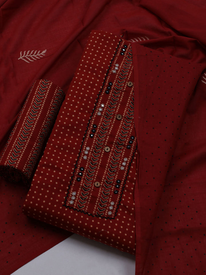 Printed Cotton Blend Unstitched Suit With Dupatta