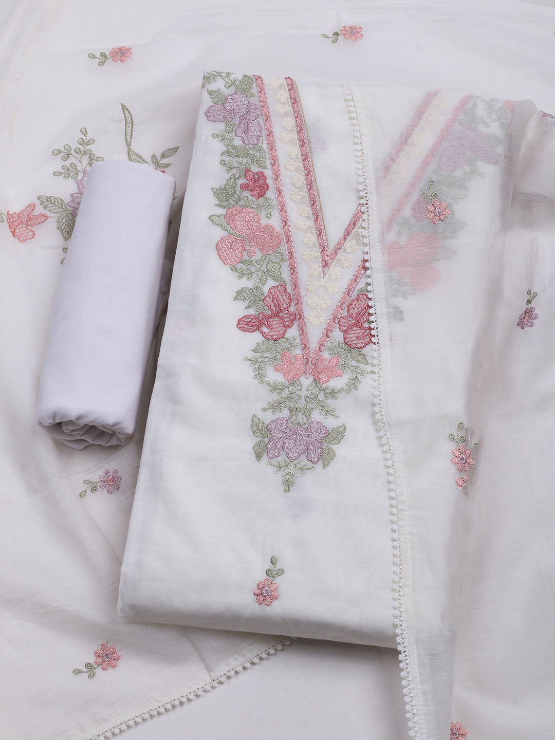 Embroidered Chanderi Unstitched Suit With Dupatta