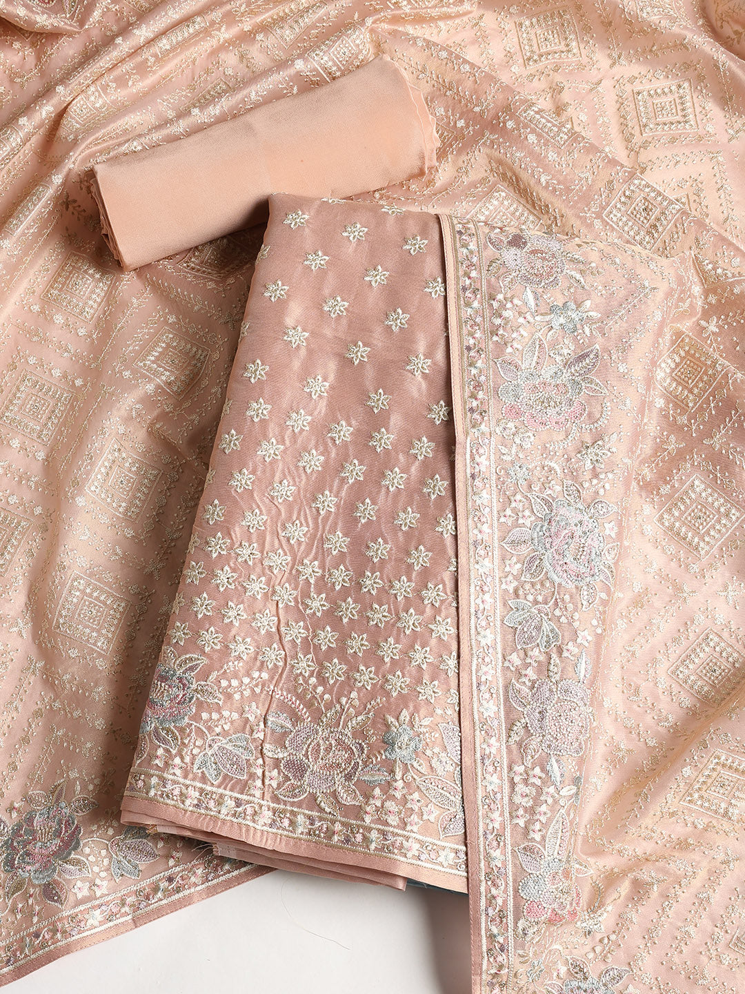 Embroidered Tissue Unstitched Suit With Dupatta