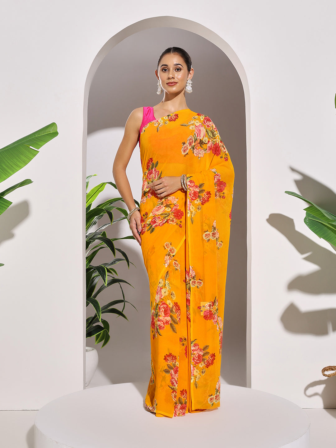 Floral Printed Georgette Saree