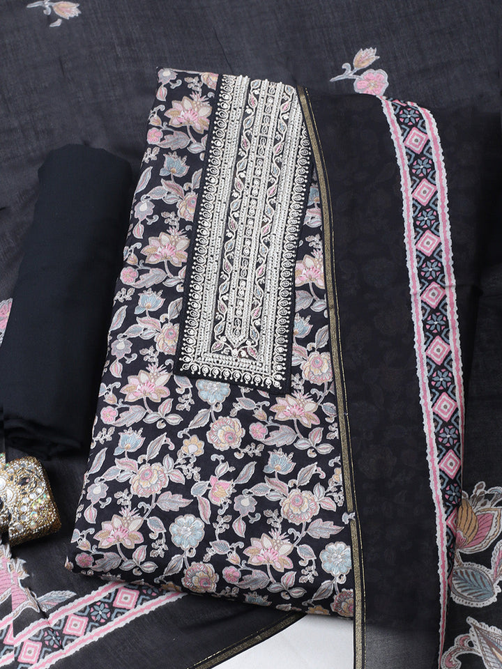 Embroidered Muslin Unstitched Suit With Pant &amp; Dupatta