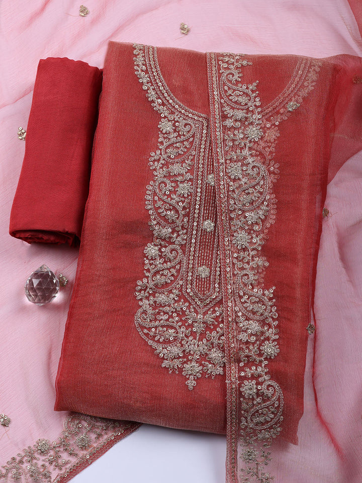 Embroidered Tissue Unstitched Suit With Pant &amp; Dupatta
