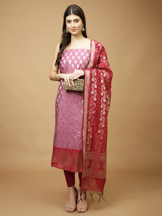 Woven Chanderi Unstitched Suit Piece With Dupatta