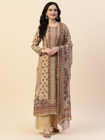 Digital Printed Straight Crepe Kurta With Palazzo & Dupatta