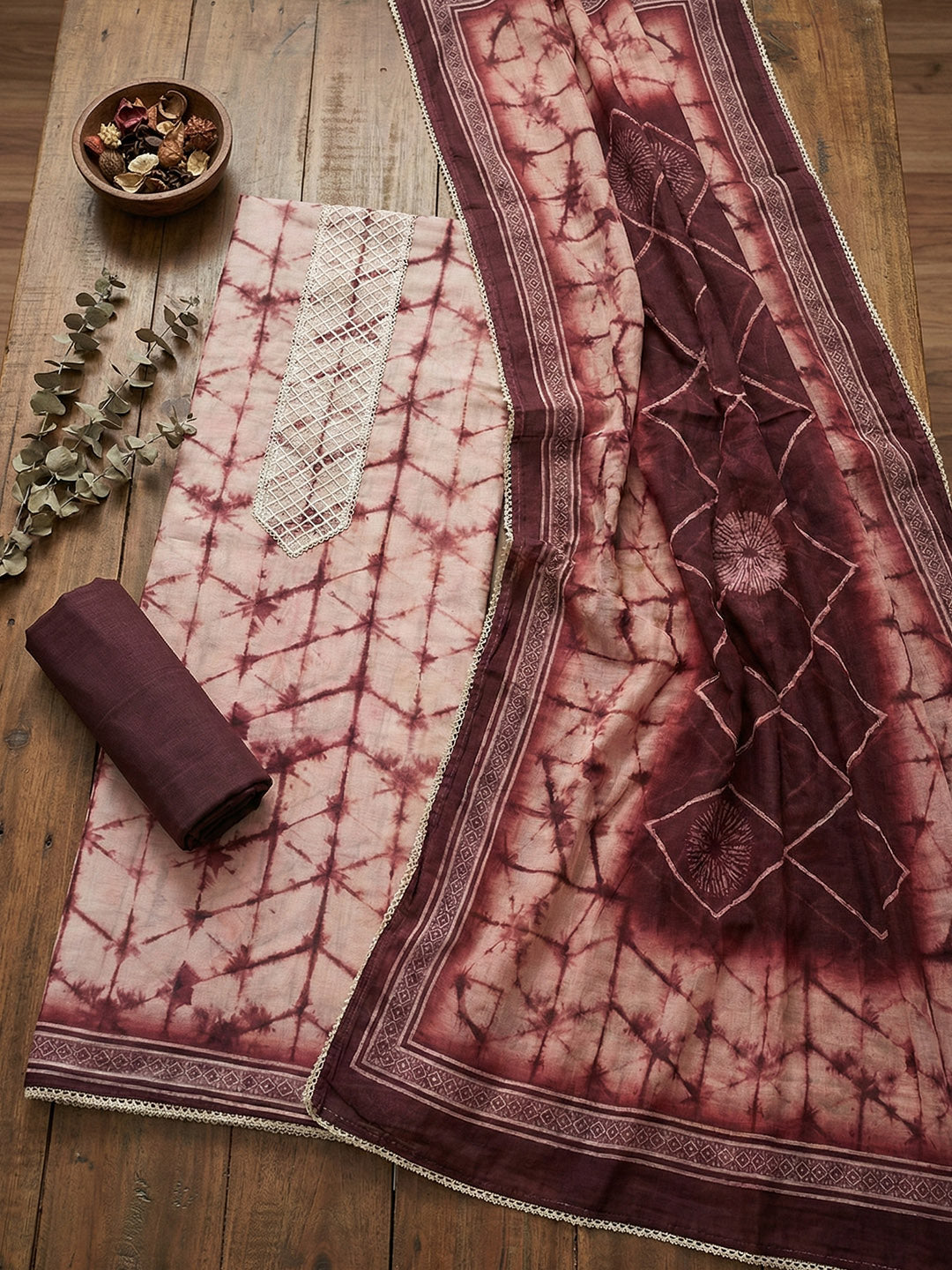 Embroidered Cotton Blend Unstitched Suit With Pant &amp; Dupatta
