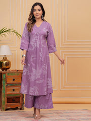 Digital Printed Cotton Blend Kurta With Pants