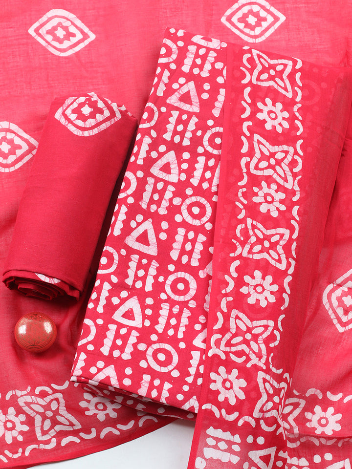 Printed Cotton Blend Unstitched Suit With Pant &amp; Dupatta