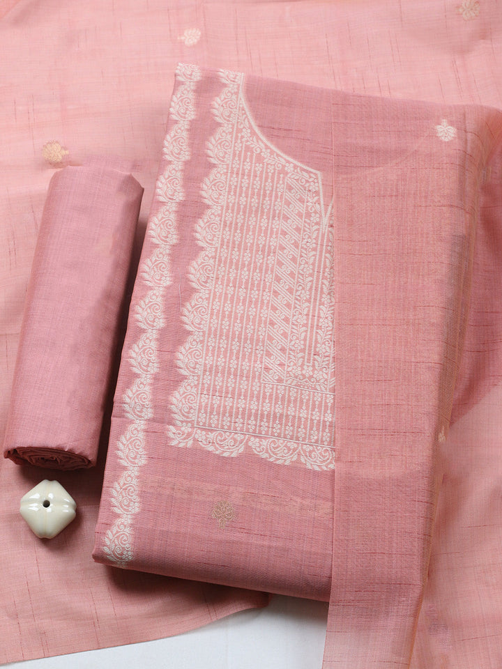 Printed Chanderi Unstitched Suit With Pant &amp; Dupatta