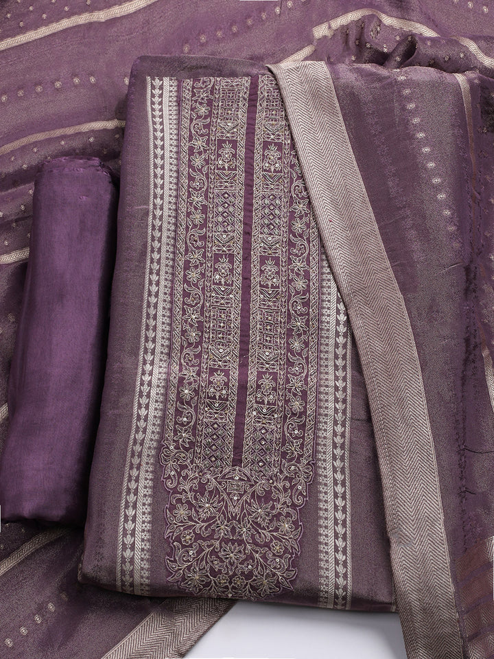 Embroidered Tissue Unstitched Suit With Dupatta