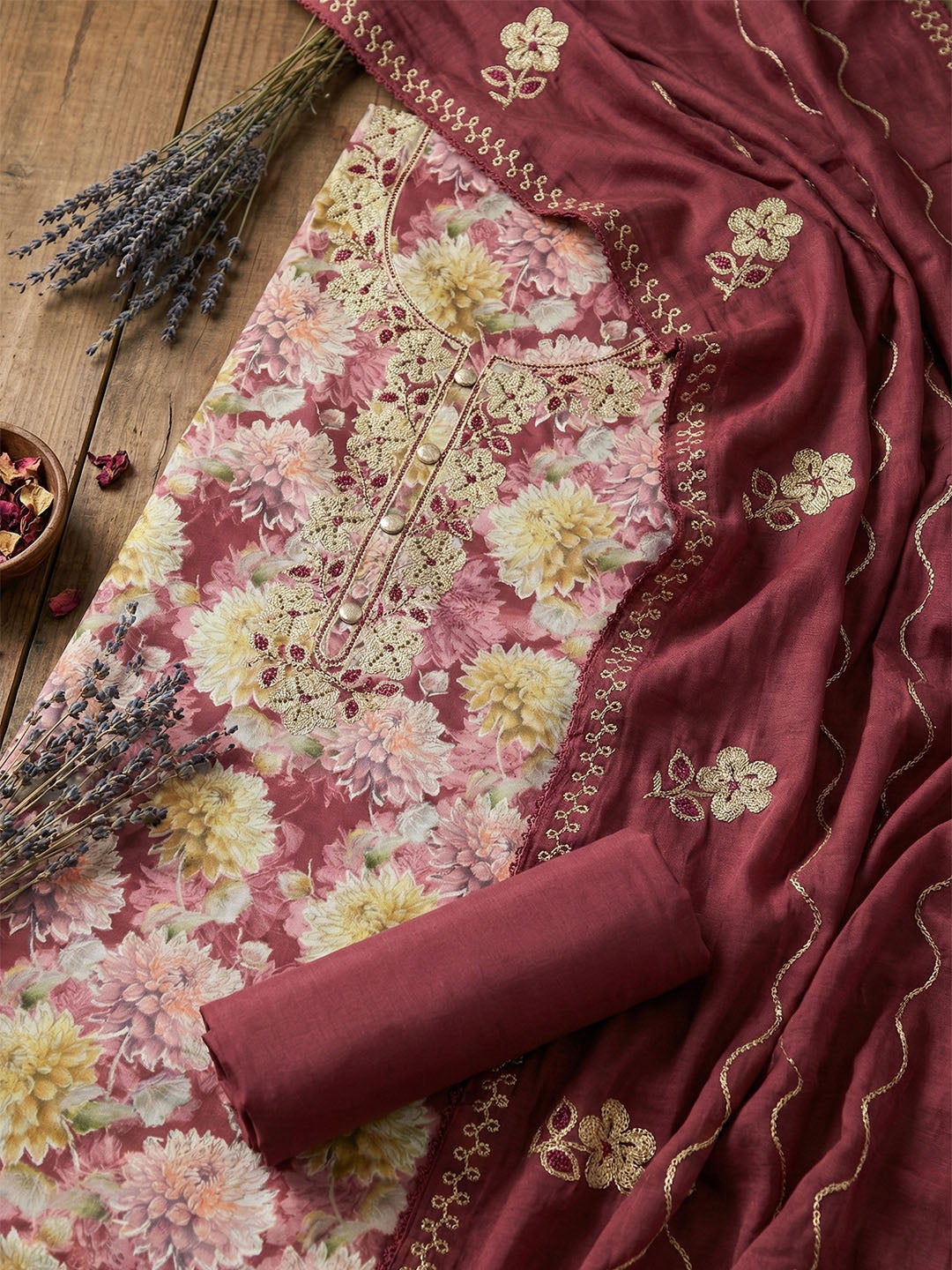 Embroidered Cotton Unstitched Suit With Pant