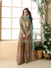 Sequins Embroidery Crepe Suit With Pant & Dupatta