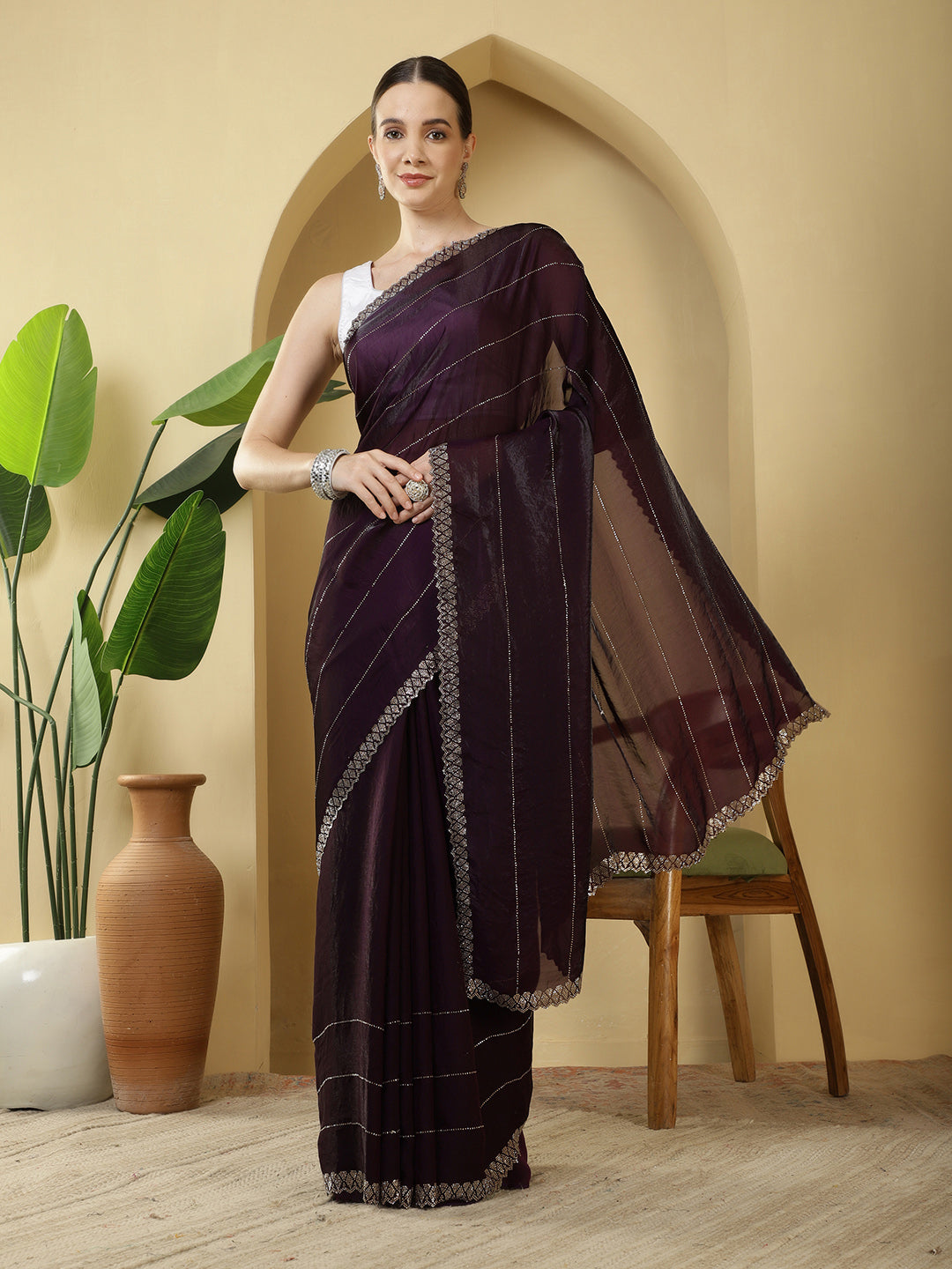 Sequence Work Satin Saree