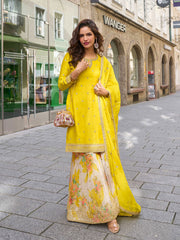 Embroidered Chinon Kurta With Gharara & Dupatta