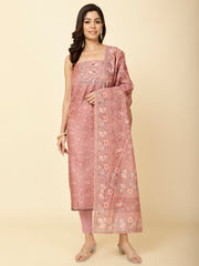 Printed Chanderi Unstitched Suit Piece With Dupatta