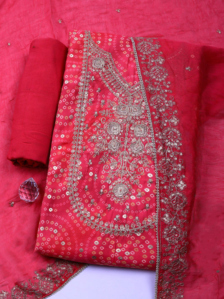 Printed Cotton Blend Unstitched Suit With Pant &amp; Dupatta