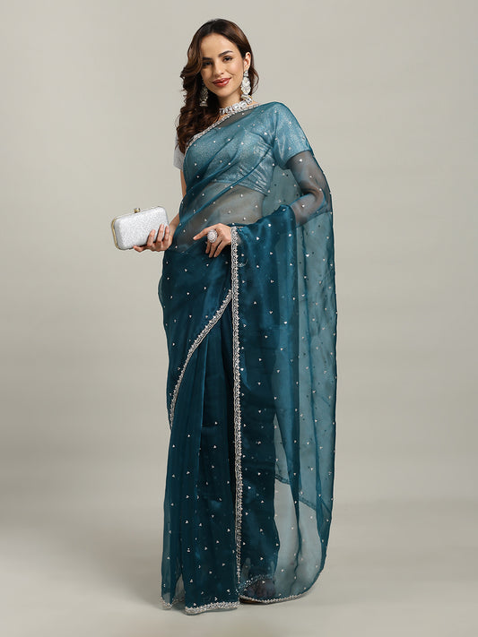 Sequence Embroidery Tissue Saree