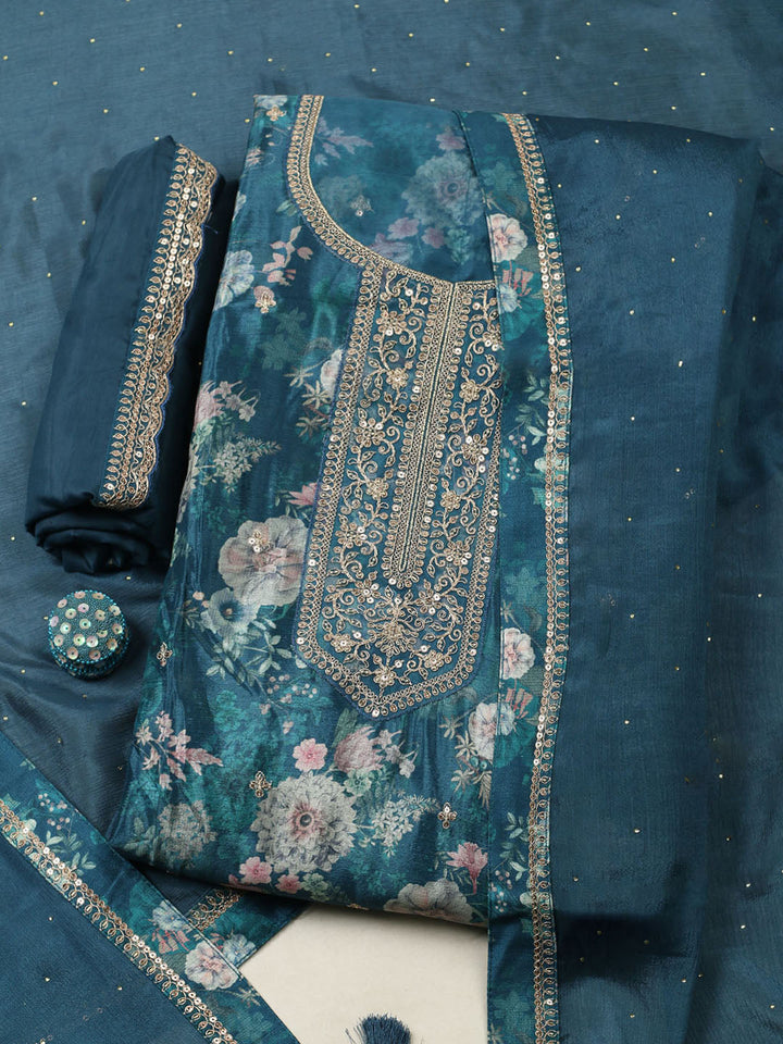 Printed Chinon Unstitched Suit With Pant &amp; Dupatta