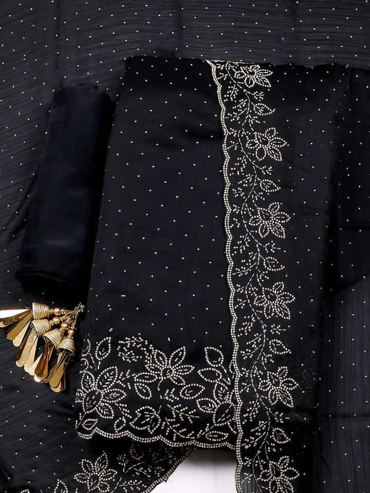 Embellished Chiffon Unstitched Suit With Pant &amp; Dupatta