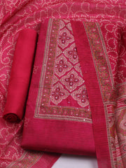 Embroidered Chanderi Unstitched Suit With Dupatta