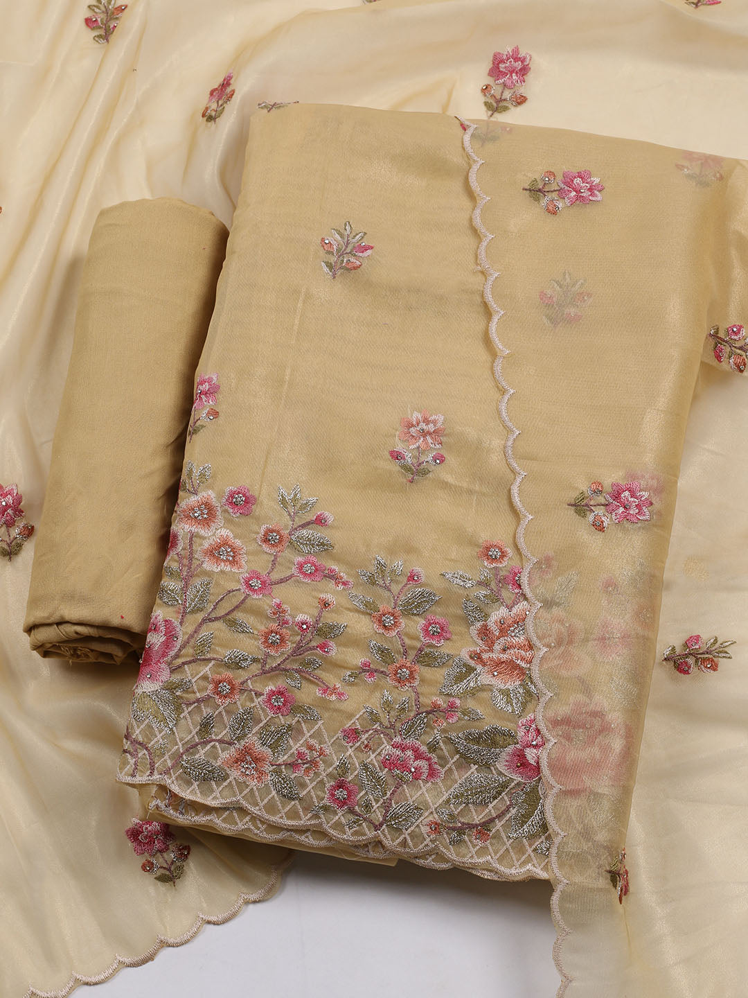Embroidered Organza Unstitched Suit With Dupatta