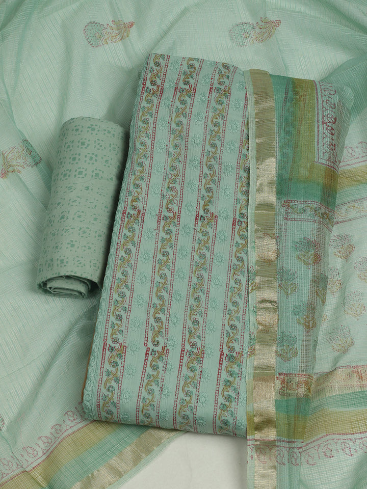Printed Cotton Unstitched Suits Printed Suit With Pant &amp; Dupatta