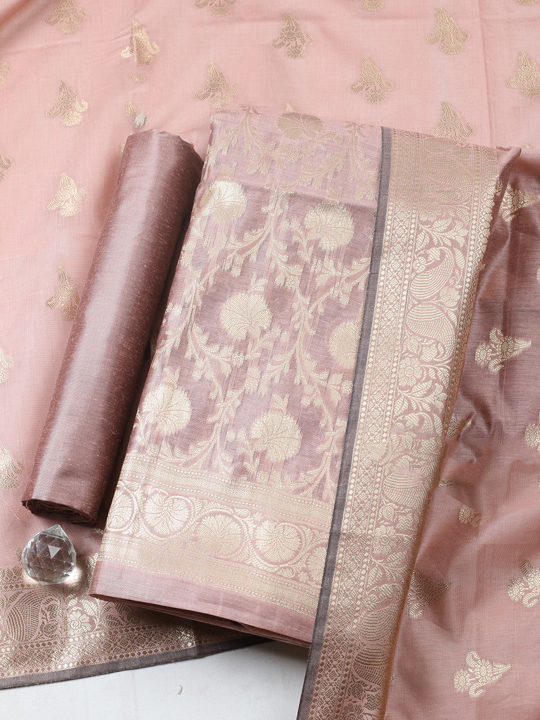 Woven Design Chanderi Unstitched Suit With Pant &amp; Dupatta