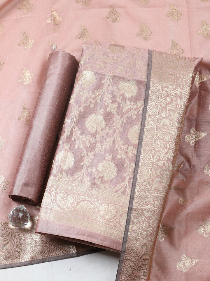 Woven Design Chanderi Unstitched Suit With Pant &amp; Dupatta