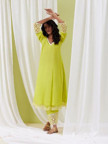 Plain Cotton Anarkali Kurta With Pants