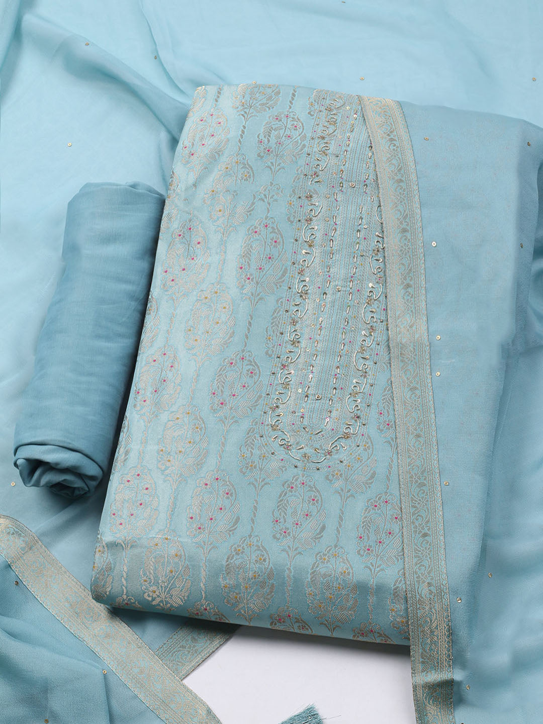 Brocade Chanderi Unstitched Suit With Dupatta