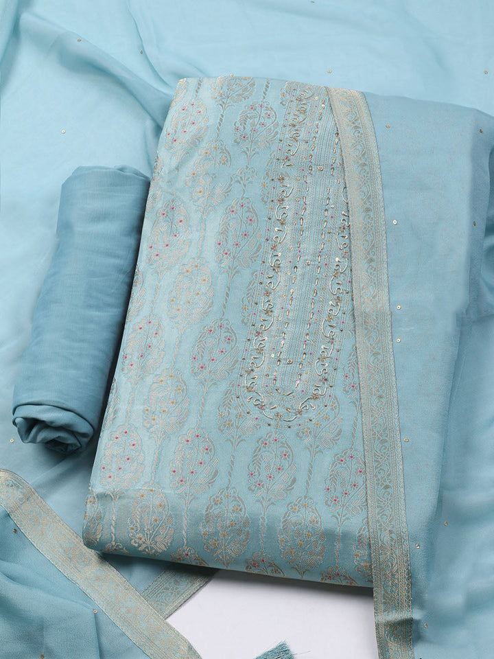 Brocade Chanderi Unstitched Suit With Dupatta