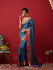 Woven Design Art Silk Lake Blue Saree