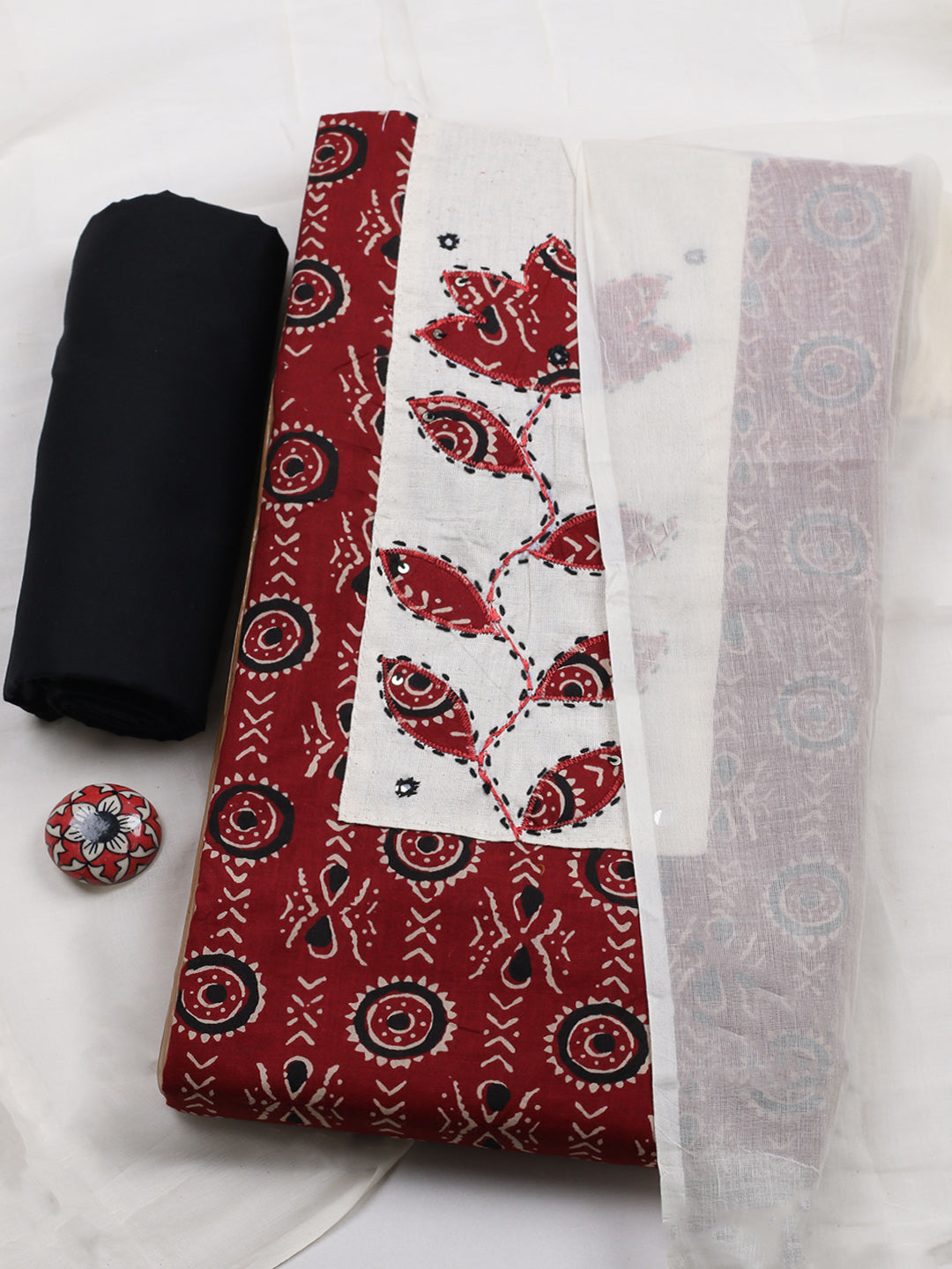 Printed Cotton Blend Unstitched Suit With Pant &amp; Dupatta