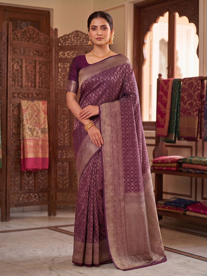 Wine Woven Design Art Silk Kanjivaram Saree