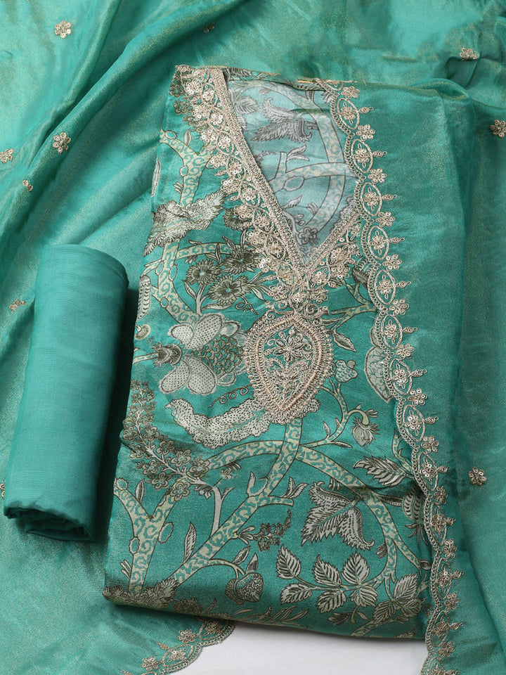 Embroidered Tissue Unstitched Kurta With Pant &amp; Dupatta