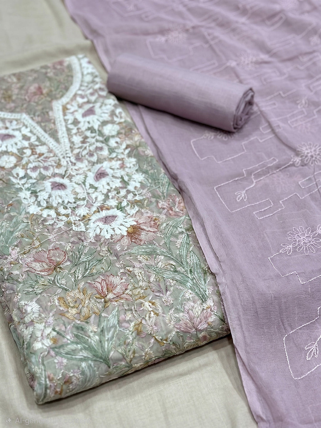 Neck Embroidered Cotton Blend Unstitched Suit With Dupatta