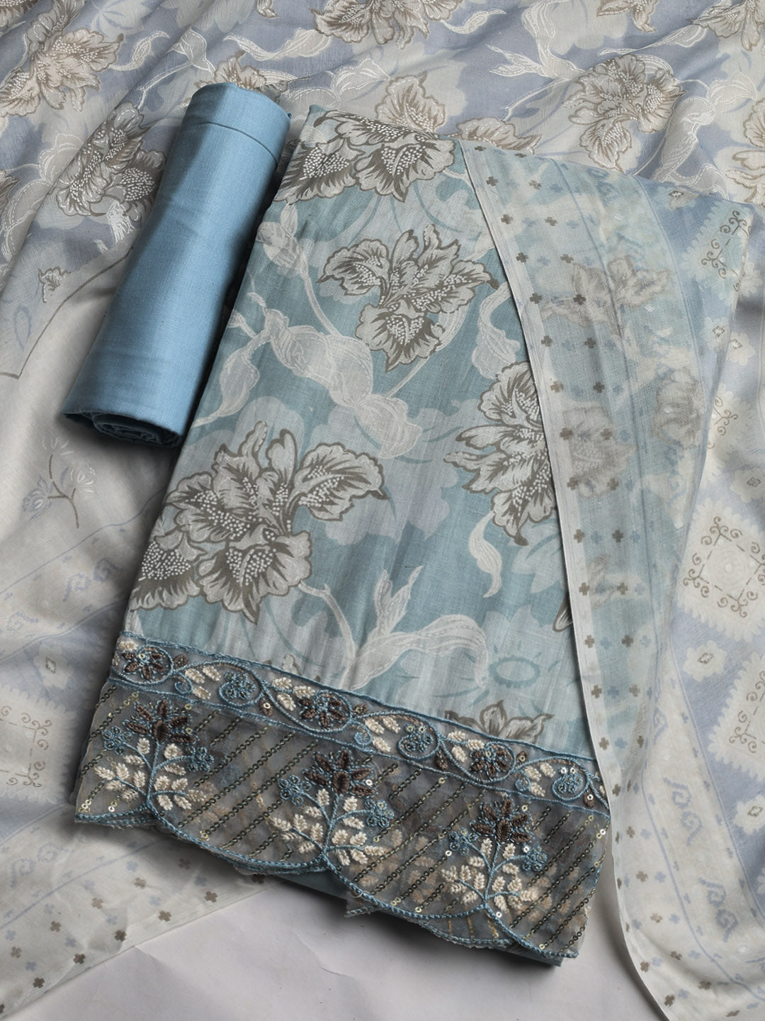 Printed Cotton Blend Unstitched Suit With Dupatta