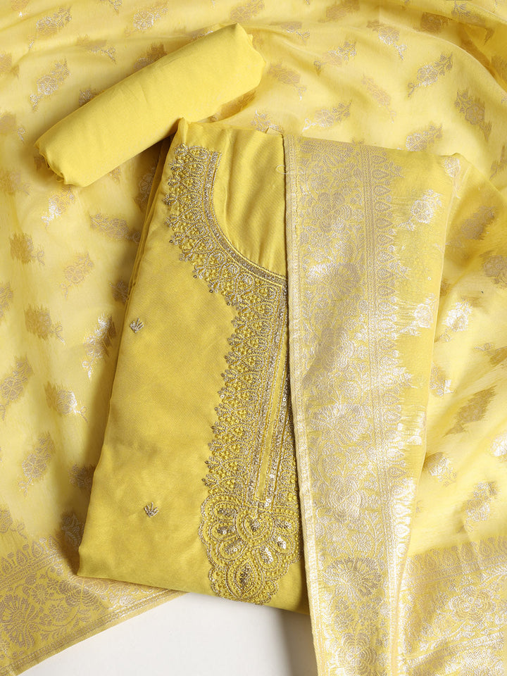 Embroidered Chanderi Unstitched Suit With Dupatta