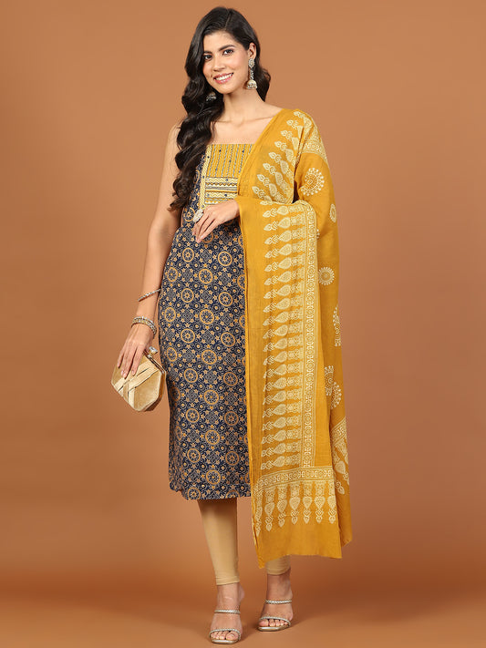 Neck Patti Cotton Blend Unstitched Suit Piece With Dupatta