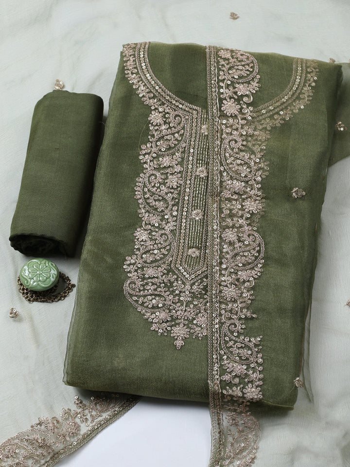 Embroidered Tissue Unstitched Suit With Pant &amp; Dupatta
