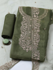 Embroidered Tissue Unstitched Suit With Pant & Dupatta