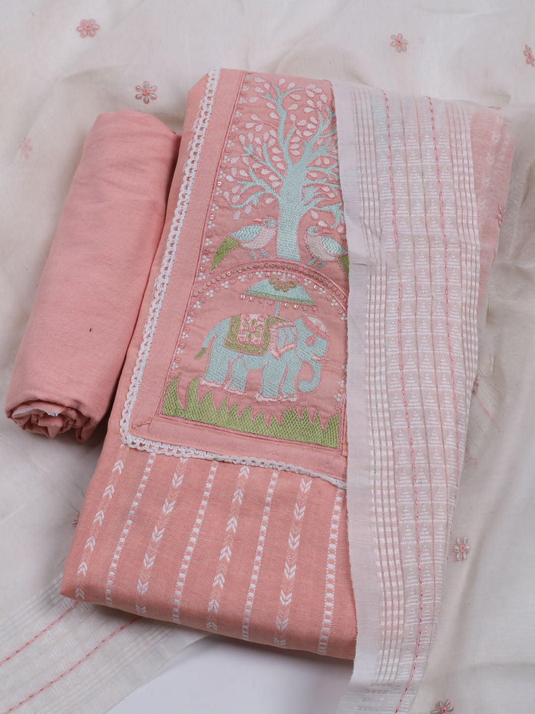 Neck Embroidered Cotton Blend Unstitched Suit With Dupatta